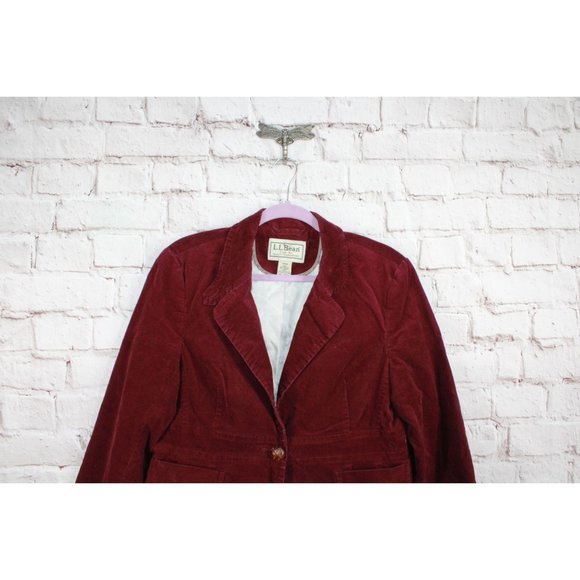 Vintage LL Bean Red Velvet Lined Long Sleeves Blazer Preppy Jacket 16 Pet - Picture 2 of 10
